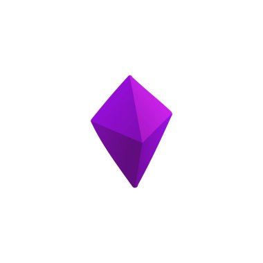 Keskin kenarları olan renkli bir el çizilmiş 3 boyutlu geometrik kristal, mor prizma, ve elmas benzeri çokgen şekiller, matematik eğitimi ve yaratıcı öğrenme için minimalist bir tarzda dizayn edilmiş..