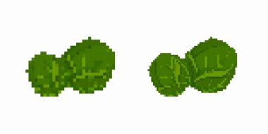Görünür pixelated doku detaylarıyla, düşük çözünürlüklü dijital tarzda gösterilen iki yeşil yaprak.