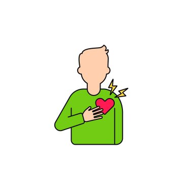 Çizgi film figürü göğsünün yanında bir kalp sembolü taşıyor. Aşkı, duyguları ya da sağlık odaklanmasını önerir..