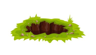 Etrafı yemyeşil çimlerle ve etrafa saçılmış taşlarla çevrili derin bir çukur..