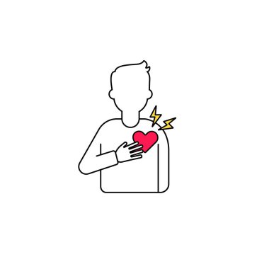 Kalp ve yıldırımlı insan ana hatları kalp sağlığı ve duygusal farkındalık kavramını gösteriyor..