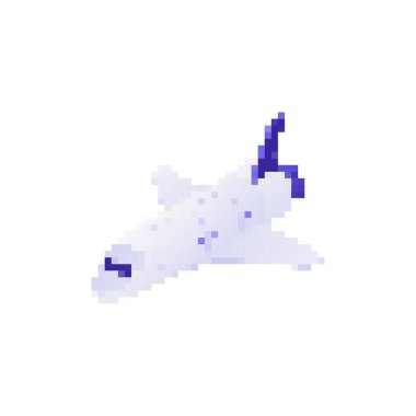 Mozaik tarzda pikselleştirilmiş uçak simgesi, geriye dönük bir görünüm ve basit çizgiler sergiliyor.