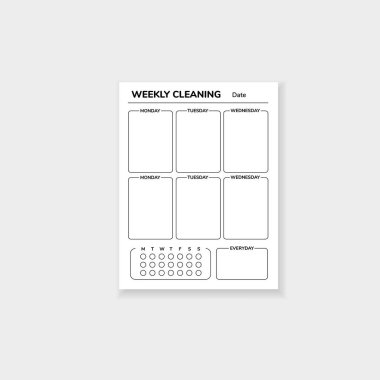 Haftalık temizlik işleri için şablon, günlük işleri net ve basit bir düzenle düzenlemek.