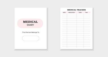 Tıbbi günlük şablonu sağlık bilgilerinin düzenlenmesine yardımcı olur. İzleyici formu ilaç detaylarını etkili bir şekilde kaydeder.