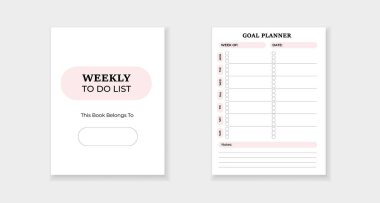 Şablon, görevleri düzenlemek ve hedefleri izlemek için mükemmel olan haftalık yapılacaklar listesi ve hedef planlayıcısını içerir.