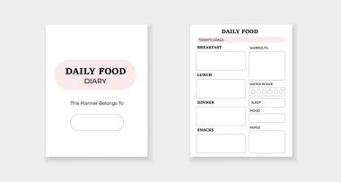 Günlük yemek ve sağlık hedeflerini takip etmek için oluşturun. Öğünler, hedefler ve notlar için bölümleri içerir.