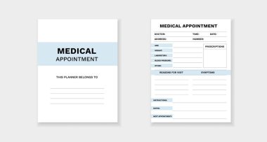 Tıbbi randevular için şablon, programlama, iletişim detayları ve sağlık bilgileri.