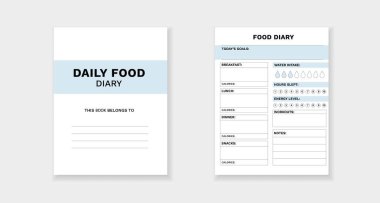 Yemek, kalori, su alımı, egzersiz ve kişisel hedeflerin takibi için günlük şablonu.