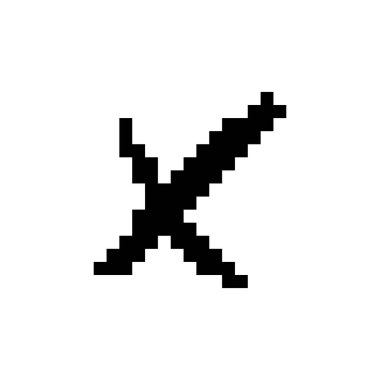 Çapraz kılıçların mozaik tarzda piksellenmiş simgesi, retro video oyunu estetiğini çağrıştırıyor.