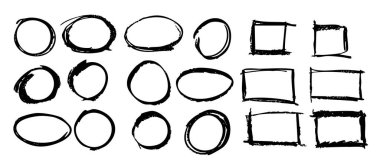 Vurgulama, not alma ve yaratıcı tasarım için çeşitli el çizimi şekiller.