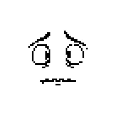 Endişeli gözleri ve kaşları geriye dönük, duygusal ifade gösteren pikselli bir yüz..