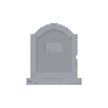 8-bit tarzında piksellenmiş bir mezar taşı simgesi, basit geometrik şekilli bir retro tasarım sergiliyor.