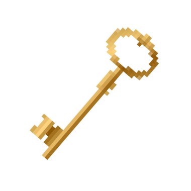 Antika oyun grafikleri ve nostaljiye benzeyen retro piksel sanat tarzında altın anahtar simgesi.