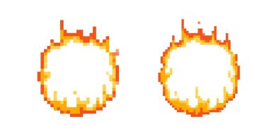 Canlı alevlerin mozaik piksel simgeleri. Oyunlar veya anlamlı sanatlar için uygun retro tasarım.