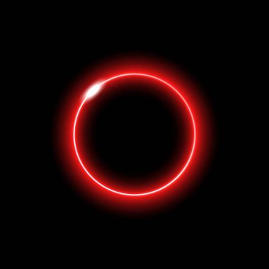 Neon kırmızı daire yoğun bir parıltı gösteriyor. Enerjiyi ve modern teknoloji elementlerini simgeliyor..