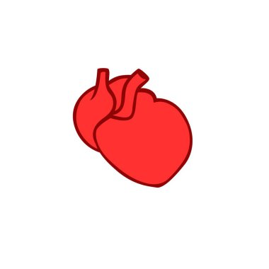 Basit bir kırmızı anatomik kalp ikonu, temiz ve cesur bir tasarım biçiminde duygu ve canlılığı temsil eder..