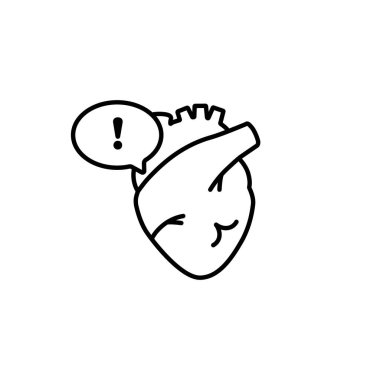 Konuşma baloncuğu ikonlu anatomik kalp, bir ünlem ile bir aciliyet duygusu ya da uyarı iletir.