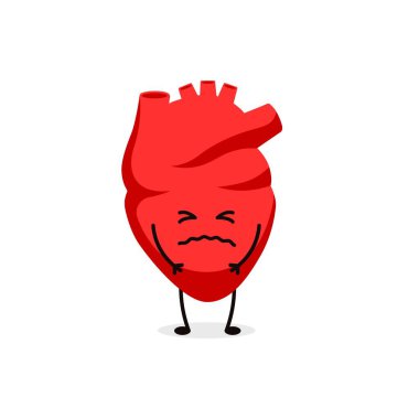 Kırmızı anatomik şekilli, çatık kaşlı kalp karikatürü güçlü bir duygu ya da duyguyu canlı bir şekilde iletiyor..