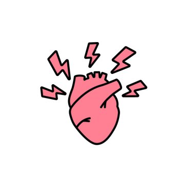 Yıldırımlı kalp çizimi, yüksek enerji ve güçlü duygular taşıyor. cesur, anlamlı stil.
