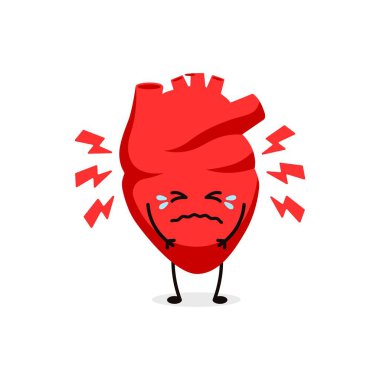 Karikatür tarzında bir kalp, etrafında gözyaşları ve yıldırımlarla acıyı ifade eder..