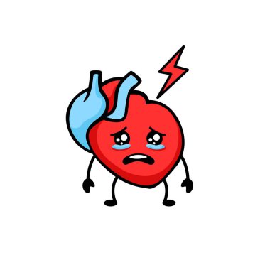 Gözyaşı ve yıldırım sembollü kırmızı bir kalp hüzün ve şaşkınlık havası sergiler..