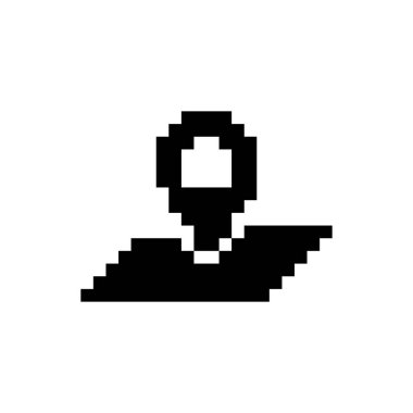 Bir konum işaretçisini tasvir eden mozaik biçiminde Retro piksel resim simgesi. minimal, geometrik tasarım.