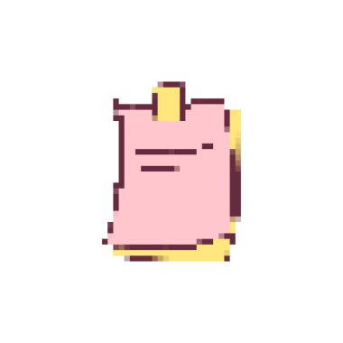 Mozaik piksel simgesi pembe kağıtlı bir not defterini temsil ediyor. Tasarım basit ve renkli..