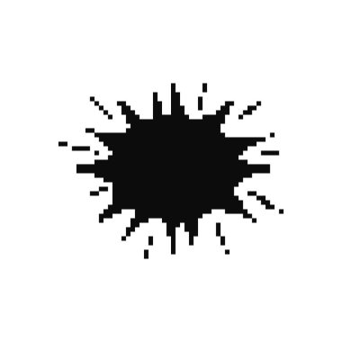 Mozaik tarzda siyah bir patlama sembolünün piksel simgesi, retro çizgi roman tasarımlarına benziyor.