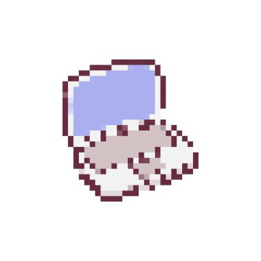 Açık ekran ve eski mozaik tarzında görünür klavyesi olan bir piksel sanat dizüstü bilgisayar. Basit ve klasik.