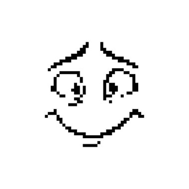 Kaşlarını kaldırmış pikselli sanat tarzı bir yüz, neşeli ve neşeli duygular taşıyor. retro etkisi.