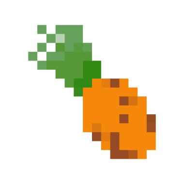 Klasik tıkanma tarzında pikselleştirilmiş ananas ikonu. Canlı yeşil ve turuncu retro hissi.