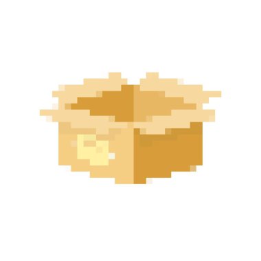 Eski mozaik tarzında tasarlanmış, sarı ve kahverengi basit bir karton kutunun pikselleştirilmiş simgesi.