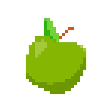 Retro 8 bit tarzında piksellenmiş yeşil elma ikonu. Basit blok tasarımı ile canlı bir elma tasvir eder.