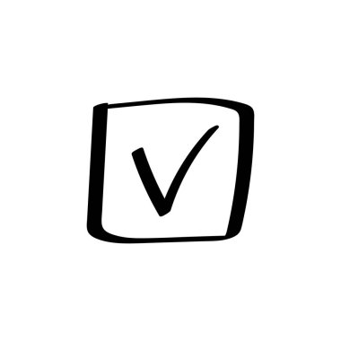 Kare bir kutunun içinde işaretli bir el yazısı. Seçim veya doğrulama için ideal.