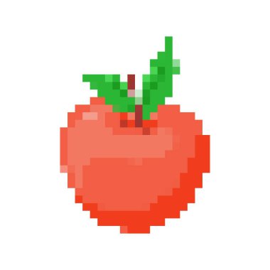 Yeşil yapraklı parlak kırmızı piksel elması, retro-8 bit 'i yakalıyor. Oyun ve uygulamaları ara..