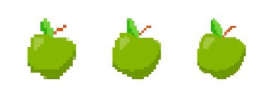 Üç pikselli yeşil elma nostaljik oyun dizaynı temaları için mükemmel bir retro titreşim sergiliyor..