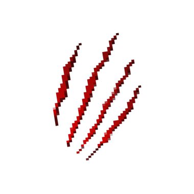 Mozaik piksel kırmızı tırmalama izleri eski 8-bit tarzında. Cesur, dramatik çizgiler benzersiz bir tasarım gösteriyor.