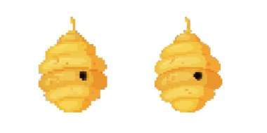 Beyaz arka planda canlı sarı tonlarda bal peteği dizaynı olan iki pikselli arı kovanı..