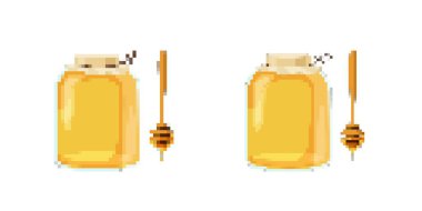 İki pixelated bal kavanozu, retro 8 bit oyun unsurları veya dijital sanat projeleri için ideal.