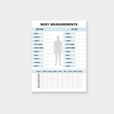 Vücut ağırlığı, kas büyüklüğü ve fitness hedeflerine ulaşma sürecini belgelemek için bir şablon oluştur.