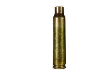 machine gun cartridge case isolated on white background close up