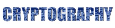 Yenilik ve bilgisayar teknolojisi hakkında bir dizi kelime. Yazılı devre kartının dokusuna sahip CRYPTOGRAPHY kelimesi. 16 dosyanın 6 'sı