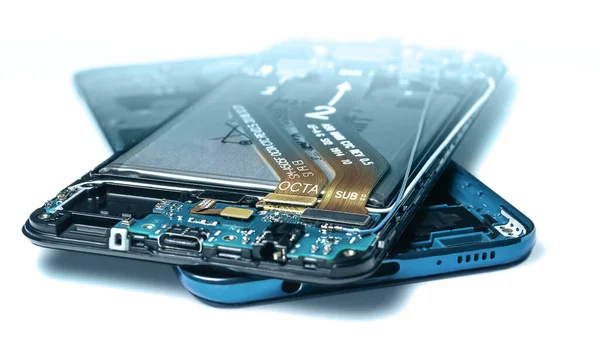 Funda Principal Contraportada Teléfono Inteligente Azul Desmontado Aislado Sobre Fondo — Foto de Stock