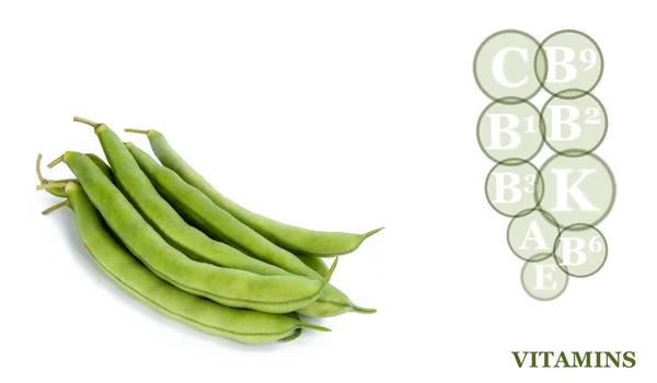 Verse Rijpe Groene Bonen Peulen Geïsoleerd Witte Achtergrond Met Markering — Stockfoto