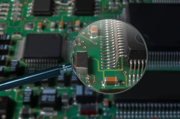 View Printed Circuit Board Active Passive Surface Mounted Components Close — ストック写真