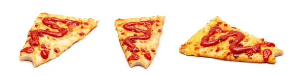 Sada Plátků Pizzy Stopami Kousnutí Izolované Bílém Pozadí — Stock fotografie