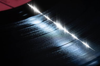 Vinil kayıt ve ses dalgalarının makro fotoğraflarıyla soyut müzik arkaplanı