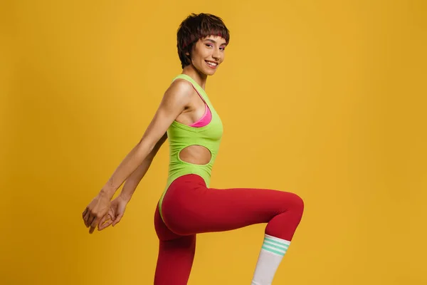 Full Length Happy Fit Woman Retro Styled Sports Clothing Exercising — Stock Photo, Image