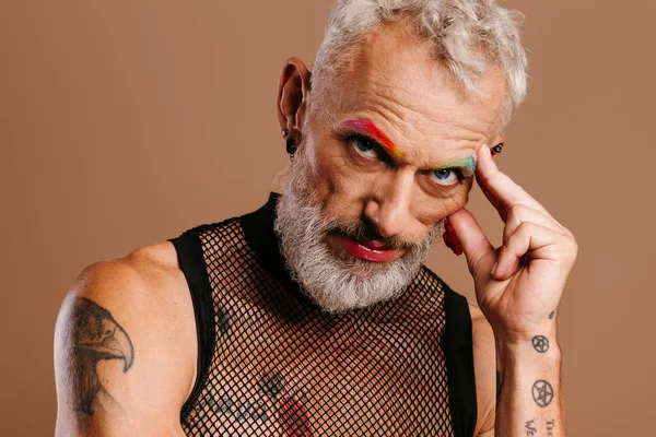 Portrait Homme Gay Mature Barbu Avec Des Sourcils Colorés Arc — Photo