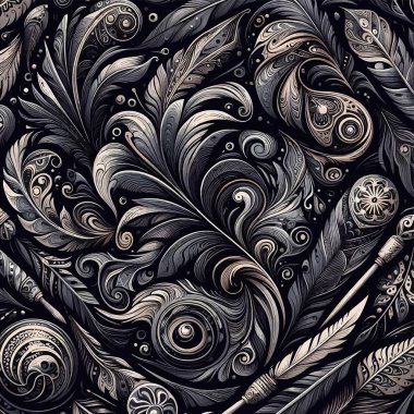 Kaligrafi gibi mürekkep teknikleri kullanılarak oluşturulan karmaşık tasarımlar.